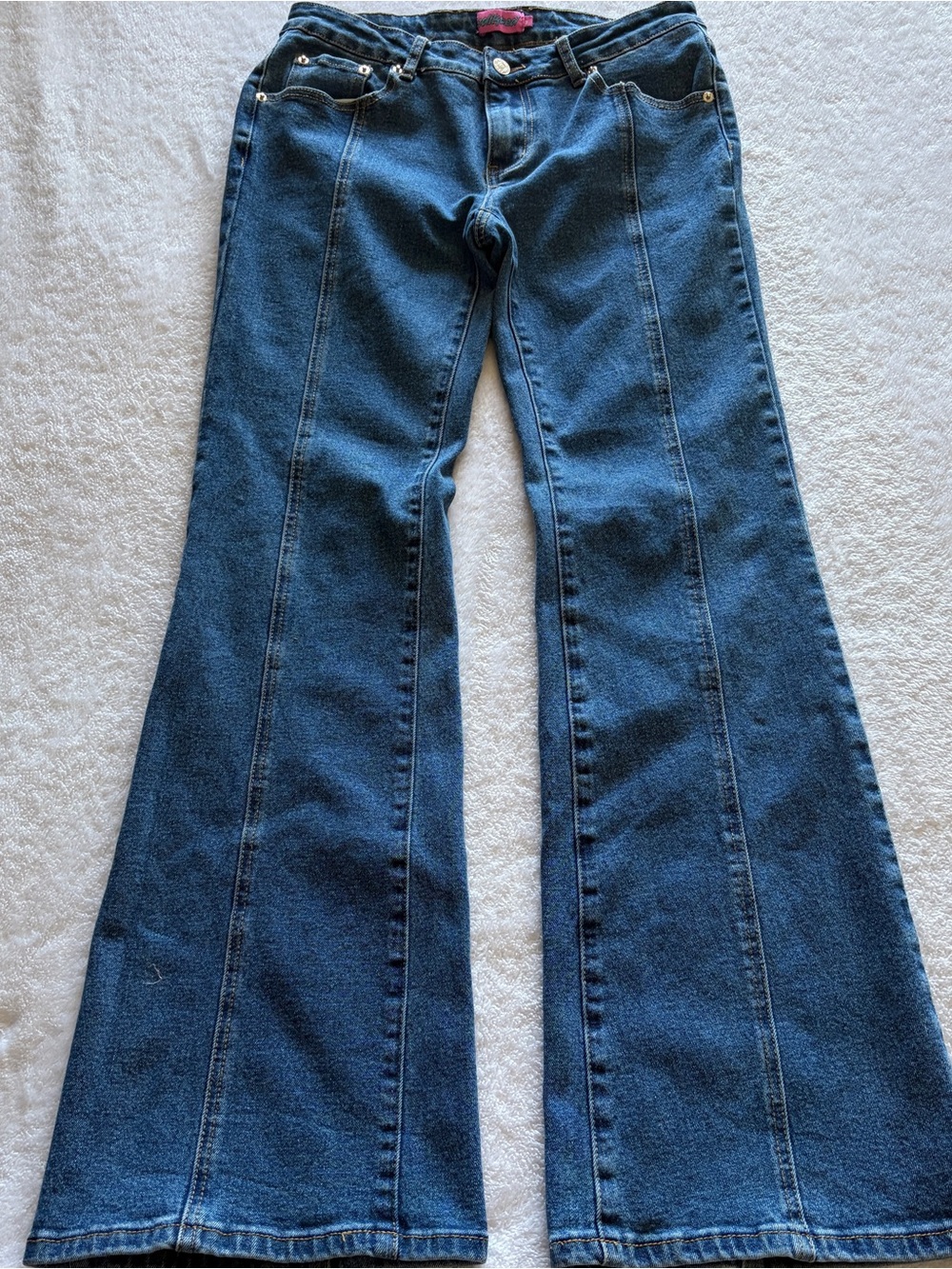 Edikted Starrie Stitch Low Rise Bootcut Jeans